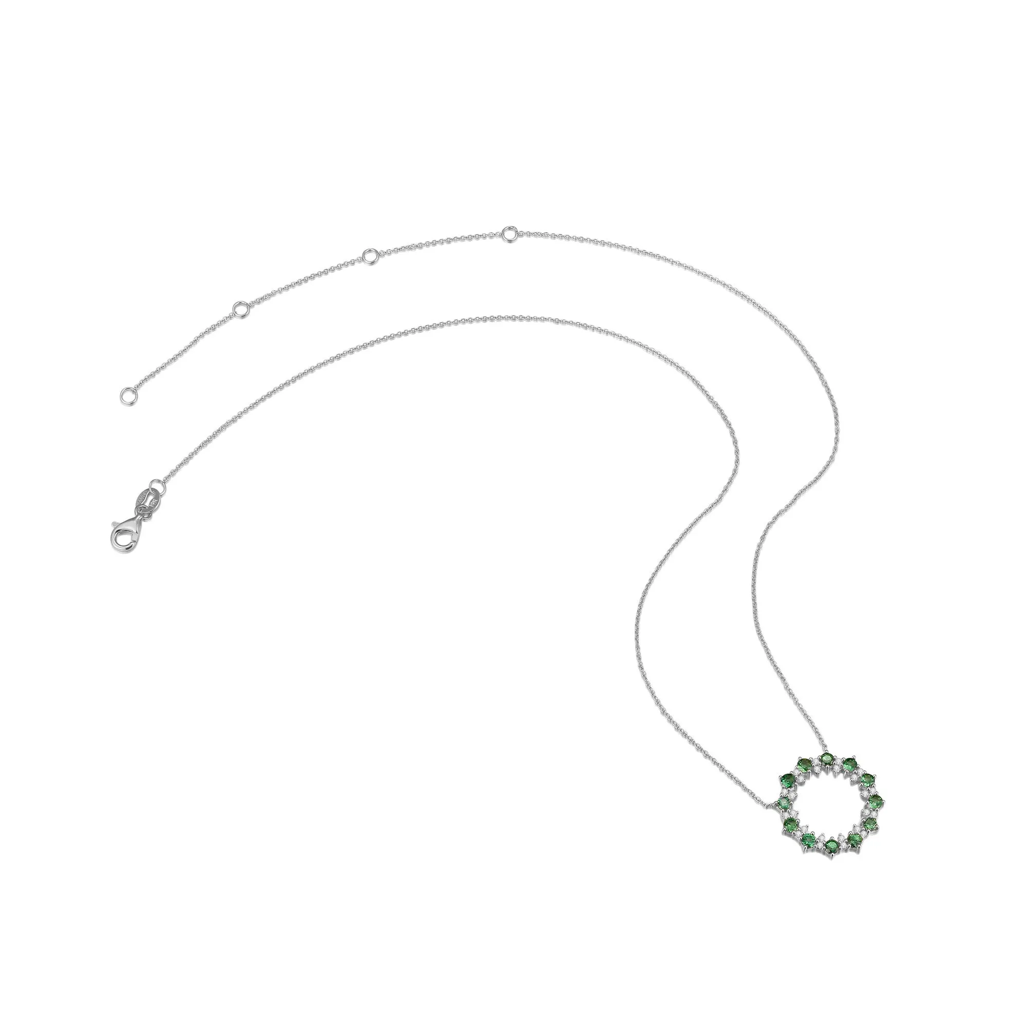 14K Solid Gold Natural 0.181ct Diamond (G-H, SI1-SI2) Green Sapphire Round Circle Pendant Necklace