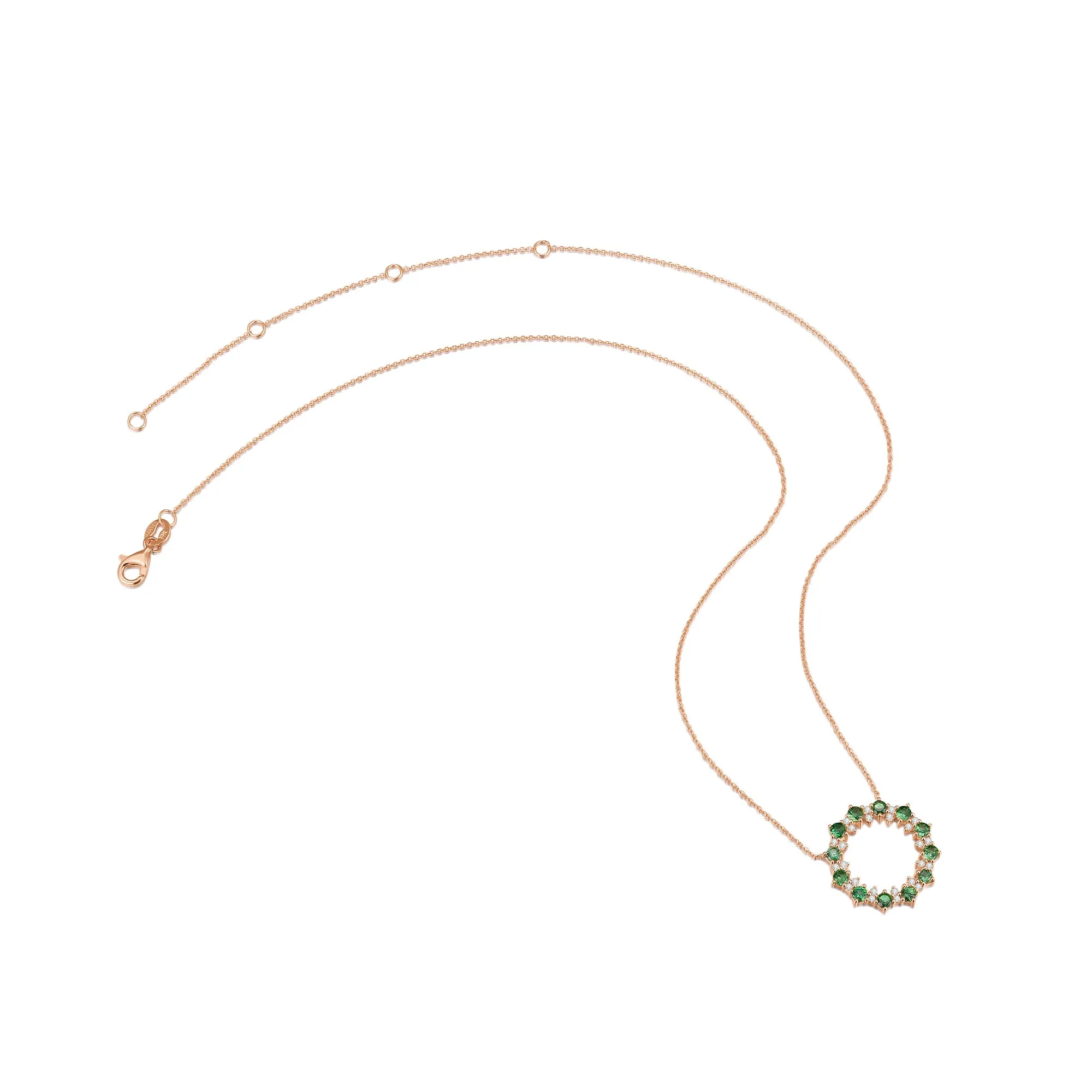 14K Solid Gold Natural 0.181ct Diamond (G-H, SI1-SI2) Green Sapphire Round Circle Pendant Necklace