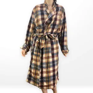 90s CRESCENT ROBES Vintage Brown Plaid Collared Tie Waist Robe