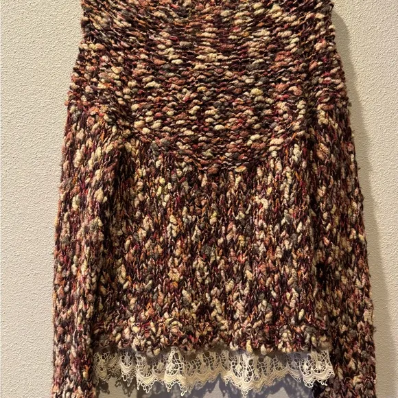 Anthropologie HWR Lace Trim Multicolor Chunky Wool Cardigan Sweater Size M