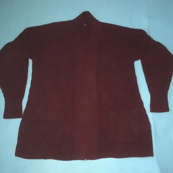 ANTHROPOLOGIE knitted &amp; knotted balloon sleeve burgundy wine cardigan NEW size M