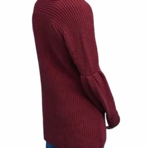 ANTHROPOLOGIE knitted &amp; knotted balloon sleeve burgundy wine cardigan NEW size M