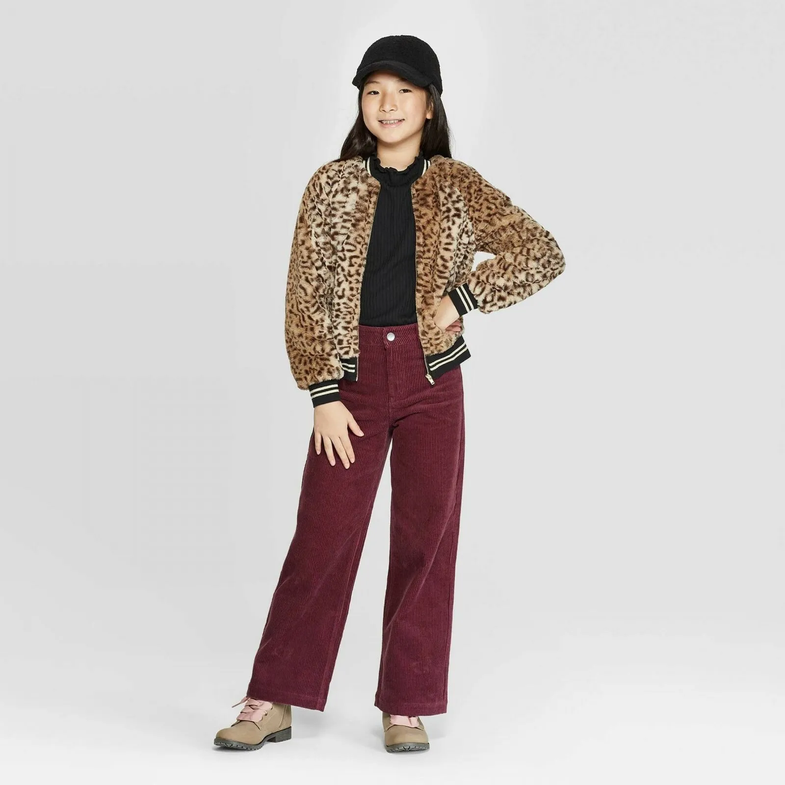 Art Class Girls' Faux Fur Animal Bomber Jacket