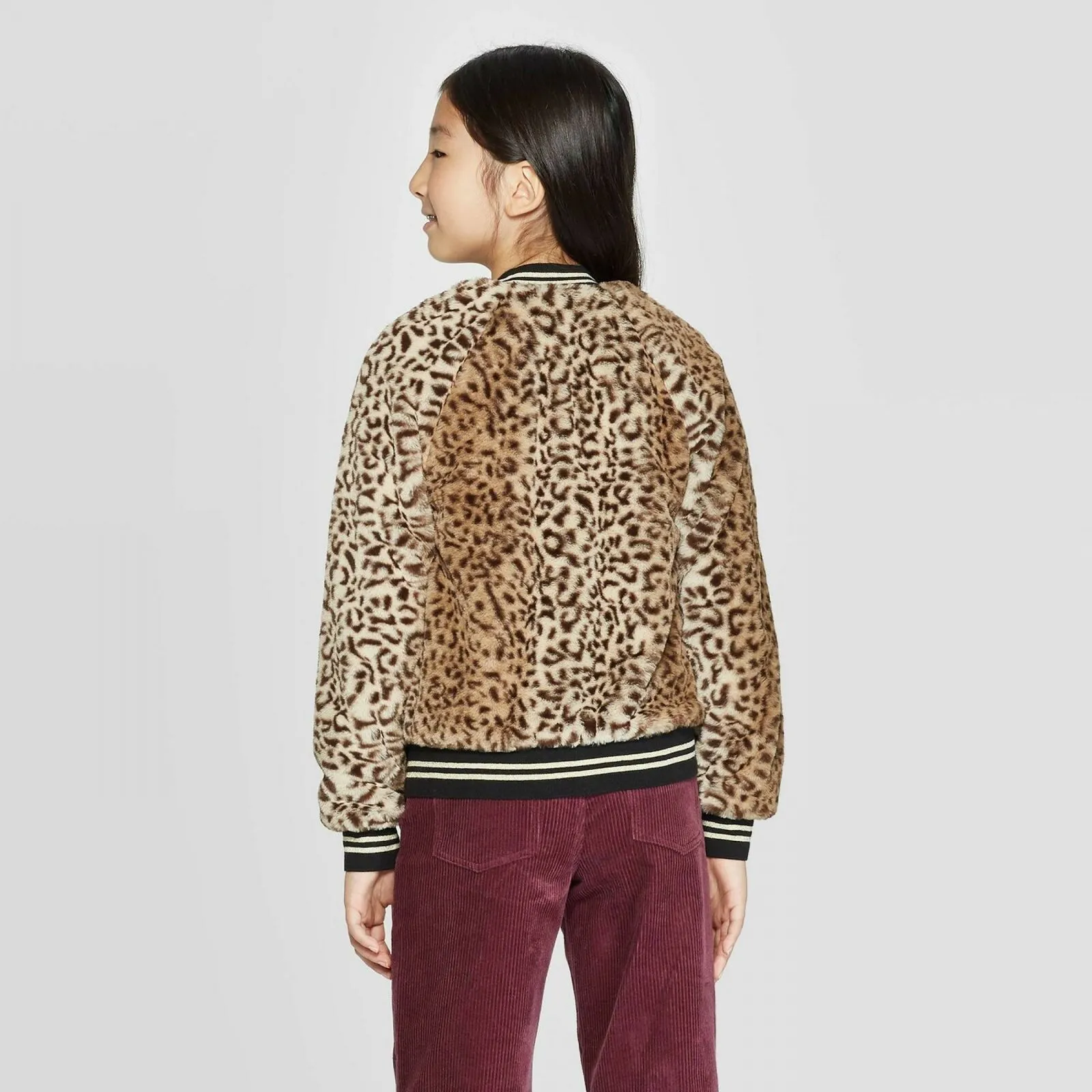 Art Class Girls' Faux Fur Animal Bomber Jacket