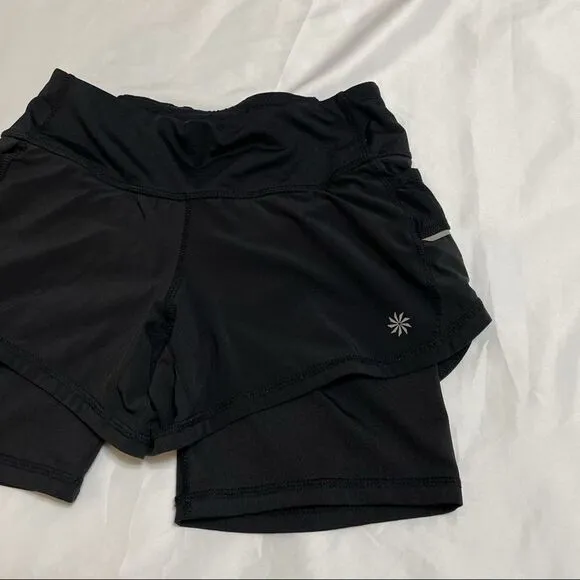 Athleta Ready Set Short 2 in 1 Black Running Athletic Shorts Size XXS