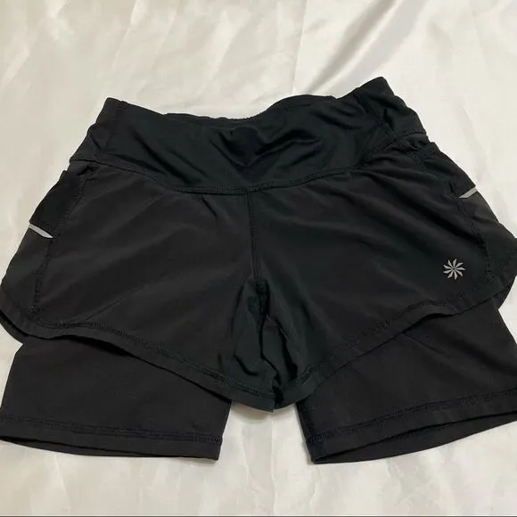 Athleta Ready Set Short 2 in 1 Black Running Athletic Shorts Size XXS