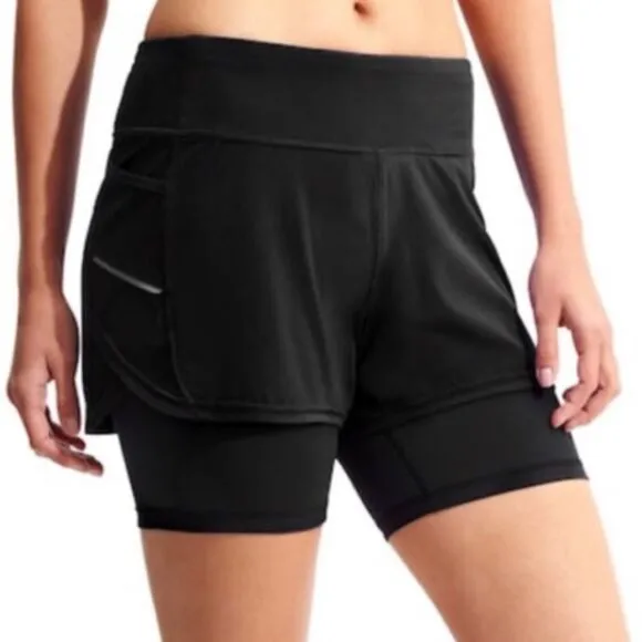 Athleta Ready Set Short 2 in 1 Black Running Athletic Shorts Size XXS