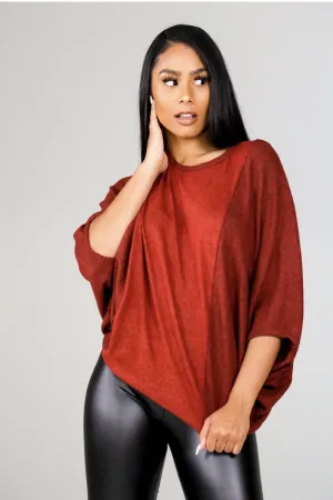 Avery Dolman Knit Top (Brick)
