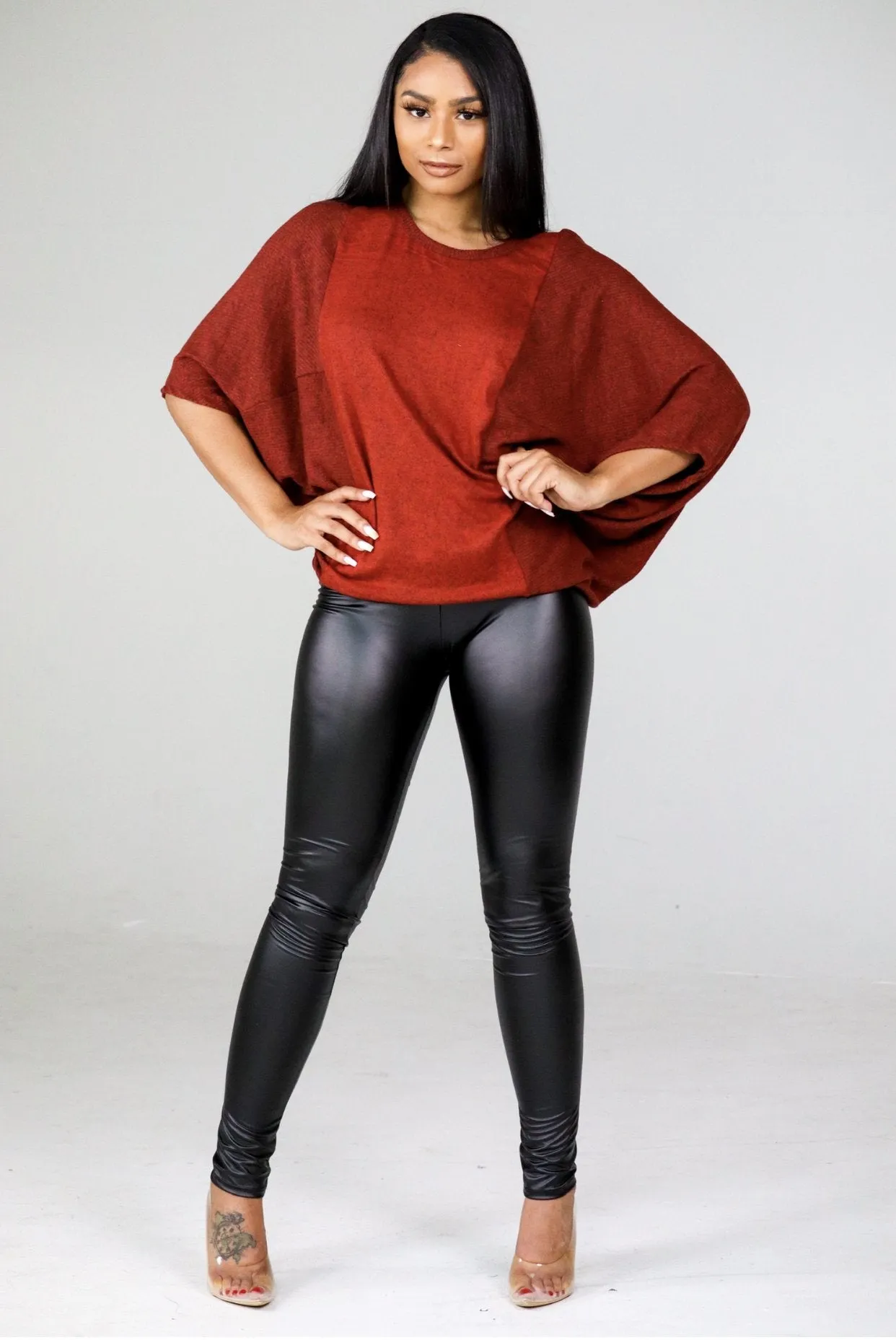 Avery Dolman Knit Top (Brick)
