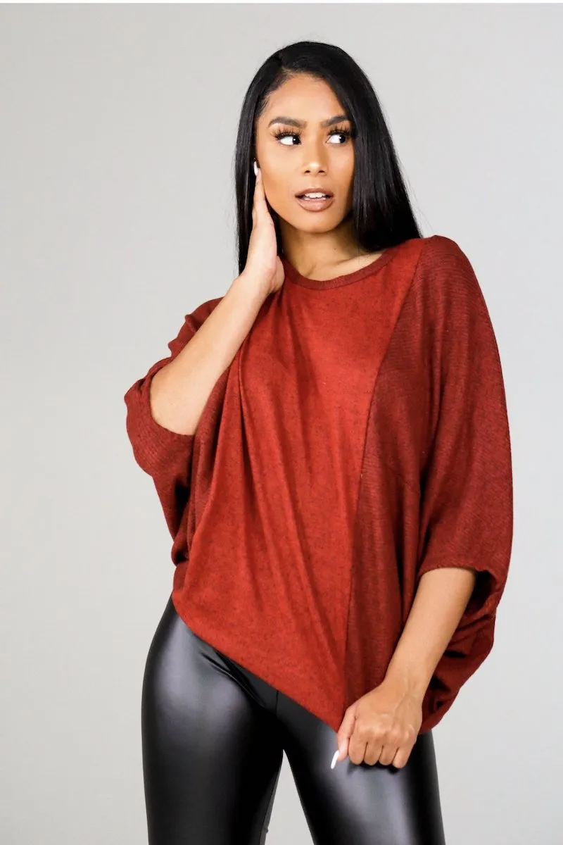 Avery Dolman Knit Top (Brick)