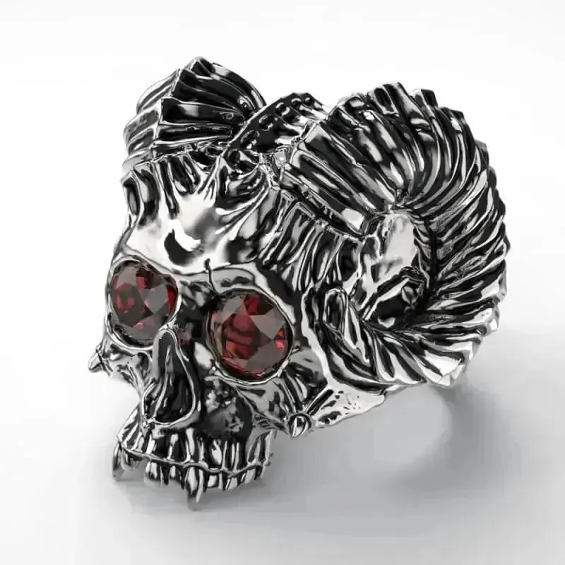 Bague motard - Tête de mort yeux rouges