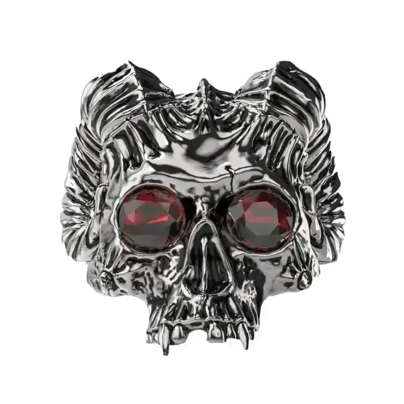 Bague motard - Tête de mort yeux rouges
