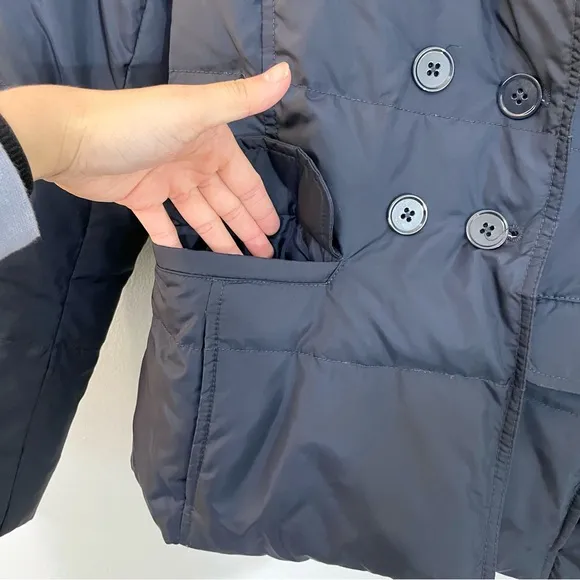 Banana Republic Navy Blue Down Feather Puffer Military Blazer Pea Coat Winter XS