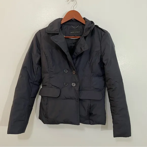 Banana Republic Navy Blue Down Feather Puffer Military Blazer Pea Coat Winter XS