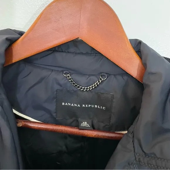 Banana Republic Navy Blue Down Feather Puffer Military Blazer Pea Coat Winter XS