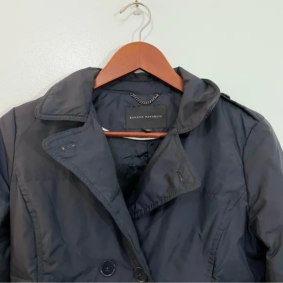 Banana Republic Navy Blue Down Feather Puffer Military Blazer Pea Coat Winter XS