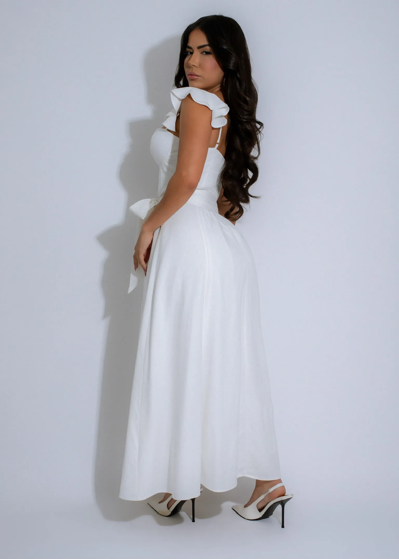 Belle Étoile Linen Midi Dress White