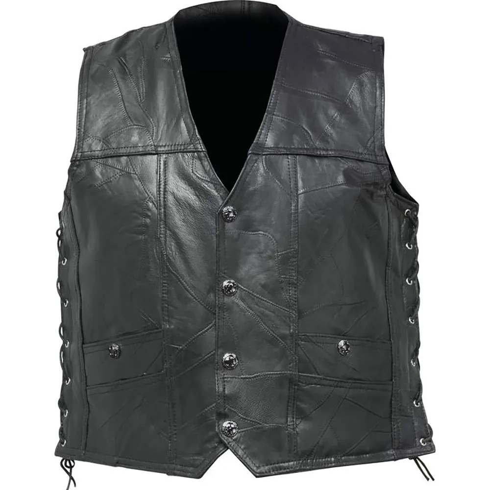 Biker Vest Concealed Carry Lace-Up Buffalo Leather Motorcycle CCW w/ Gun Holster