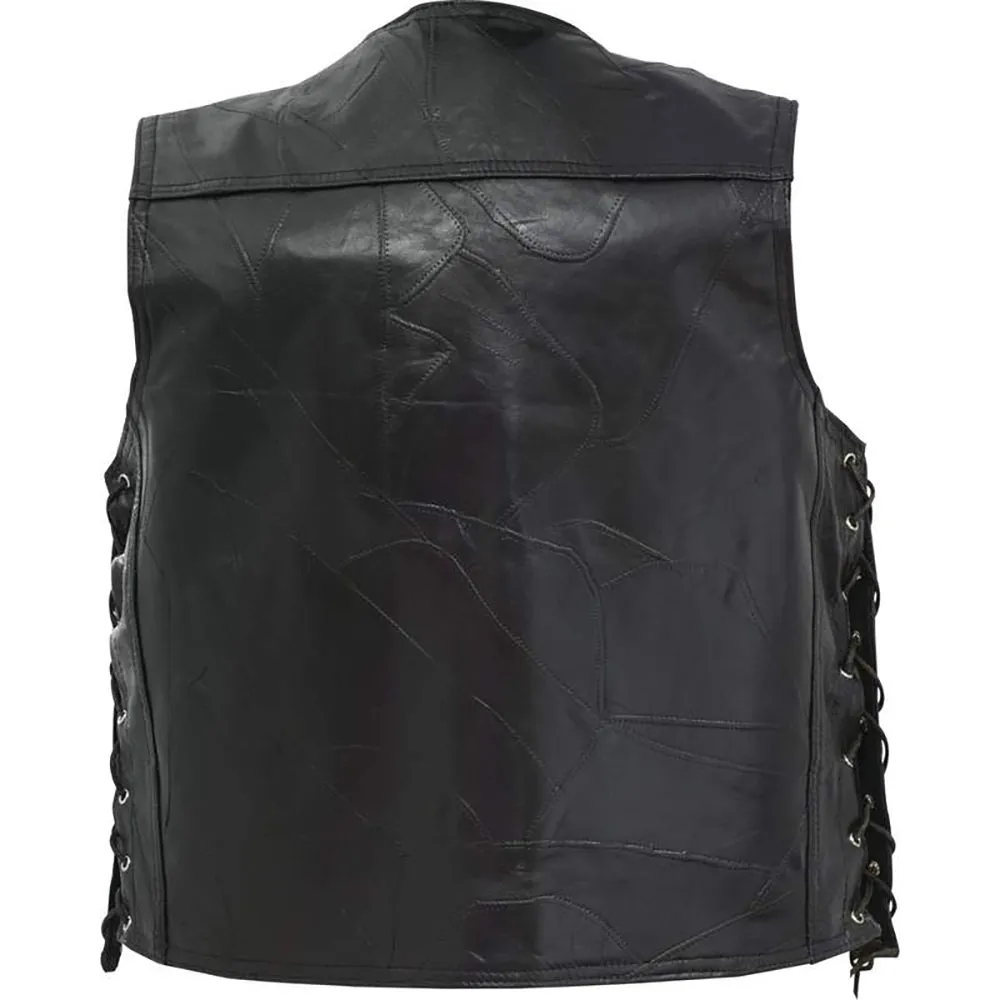Biker Vest Concealed Carry Lace-Up Buffalo Leather Motorcycle CCW w/ Gun Holster