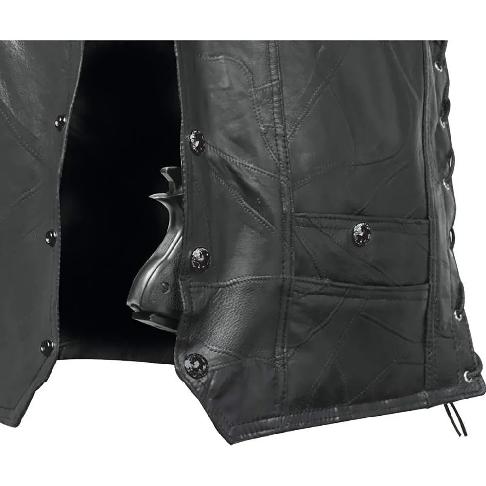 Biker Vest Concealed Carry Lace-Up Buffalo Leather Motorcycle CCW w/ Gun Holster