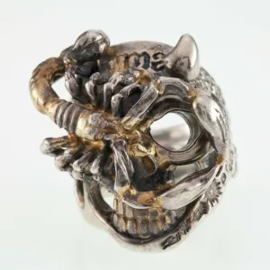Bill Wall Leather Sterling Silver Custom Master Ring Skull Scorpion Gold Overlay