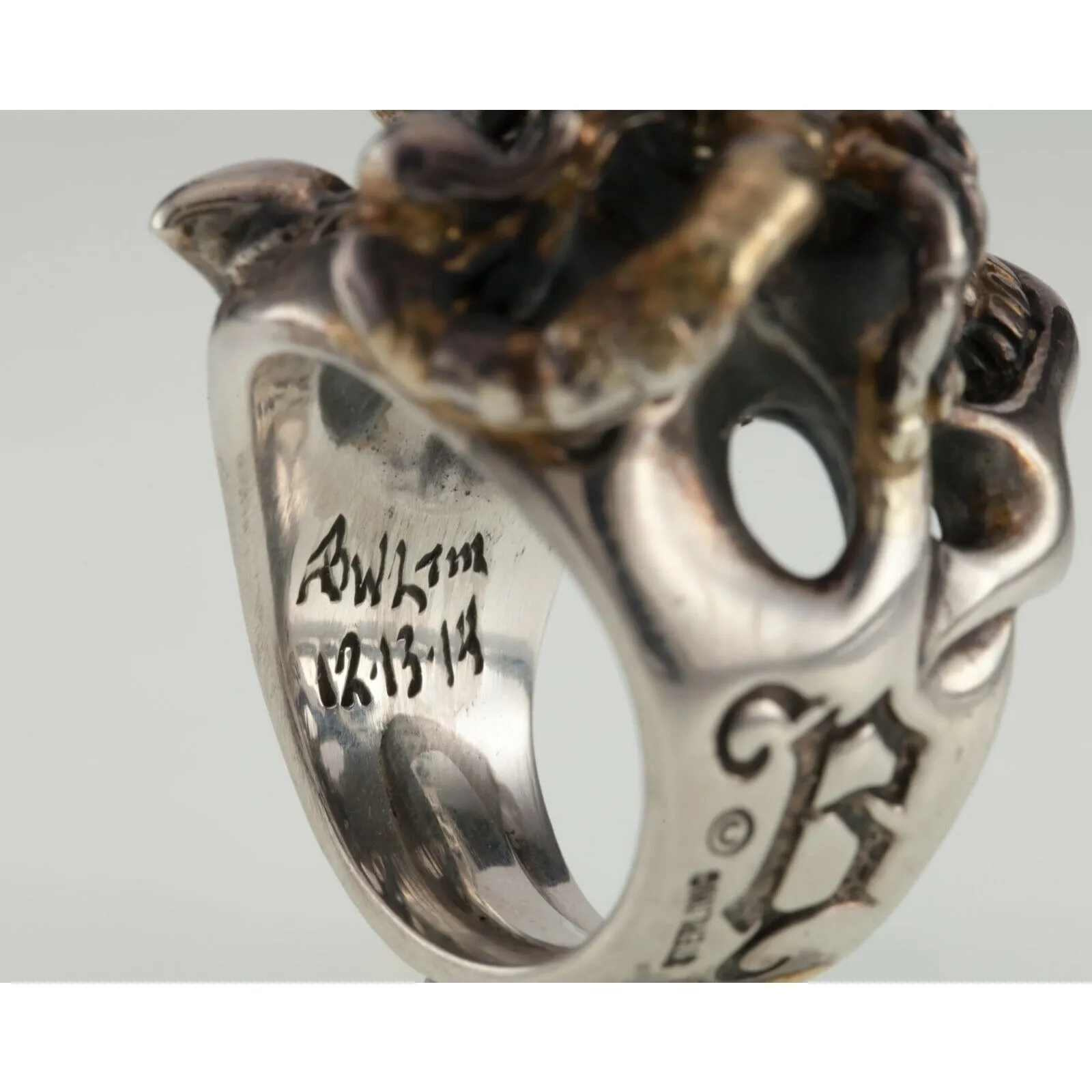 Bill Wall Leather Sterling Silver Custom Master Ring Skull Scorpion Gold Overlay