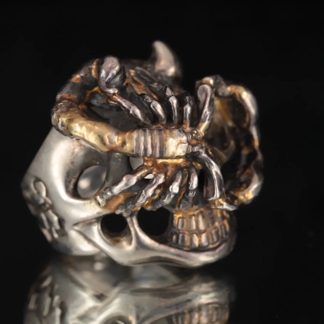 Bill Wall Leather Sterling Silver Custom Master Ring Skull Scorpion Gold Overlay
