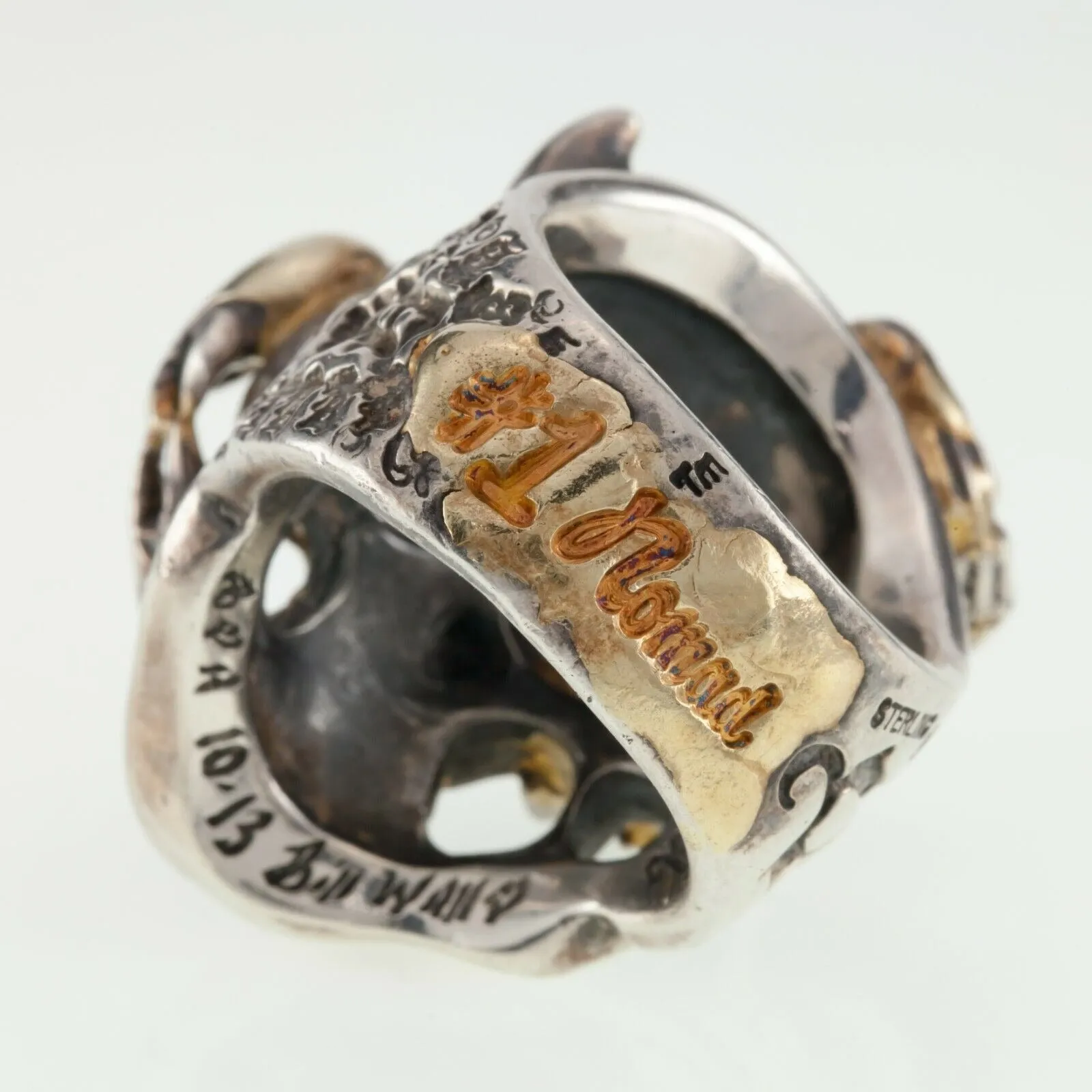 Bill Wall Leather Sterling Silver Custom Master Ring Skull Scorpion Gold Overlay