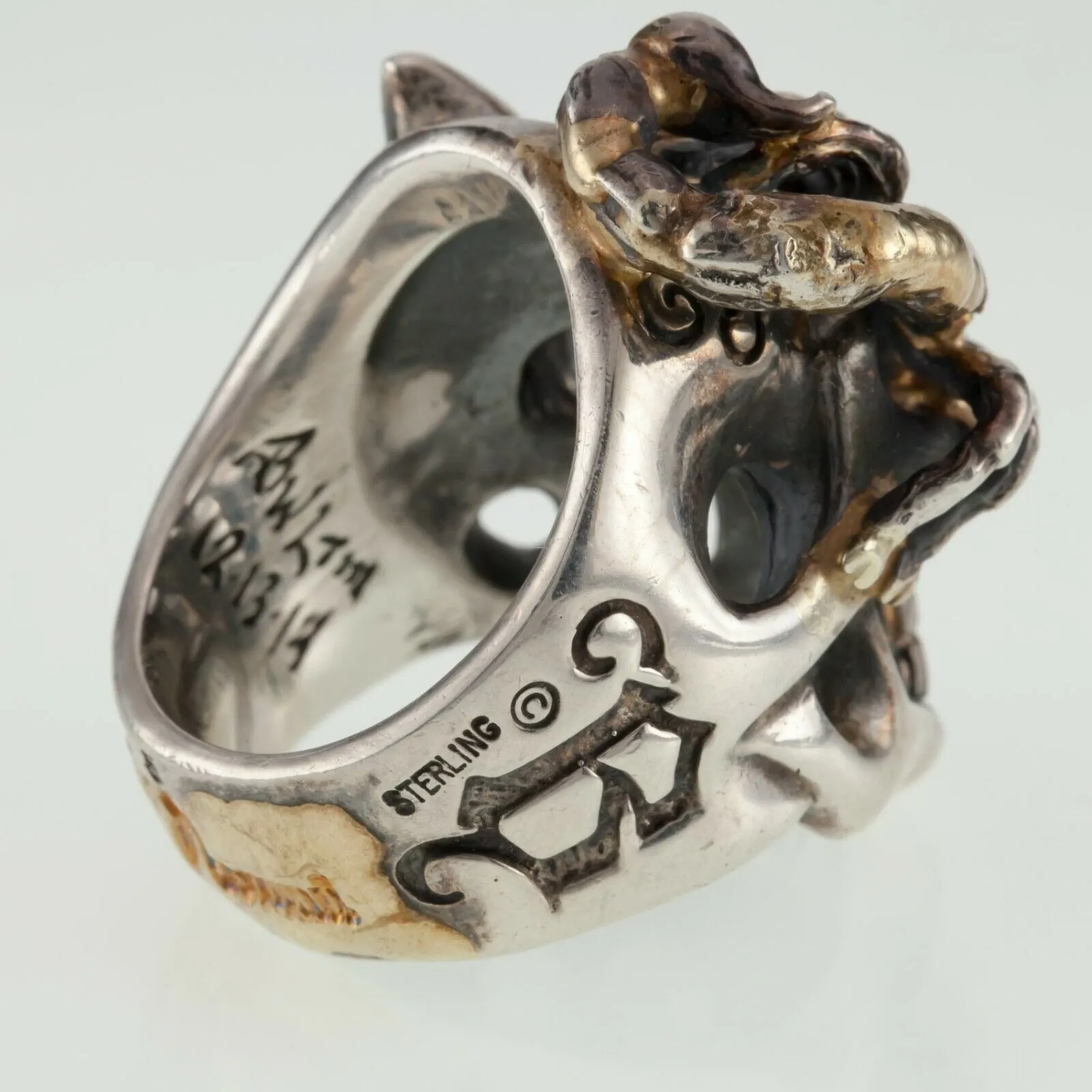 Bill Wall Leather Sterling Silver Custom Master Ring Skull Scorpion Gold Overlay