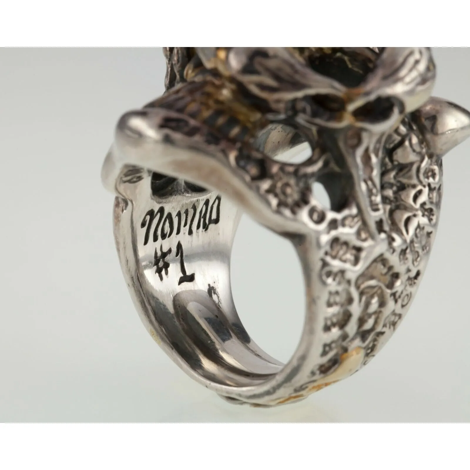 Bill Wall Leather Sterling Silver Custom Master Ring Skull Scorpion Gold Overlay