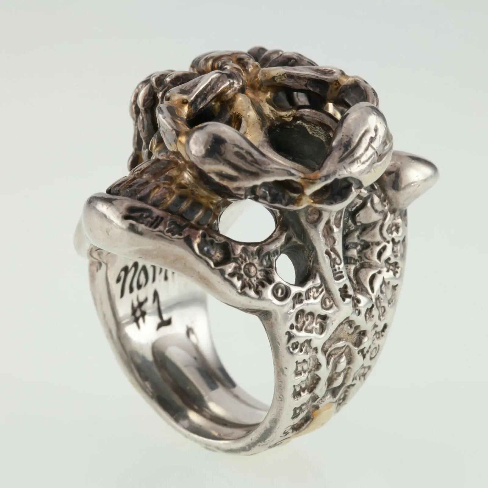 Bill Wall Leather Sterling Silver Custom Master Ring Skull Scorpion Gold Overlay