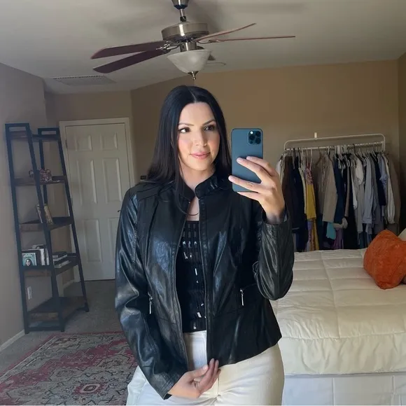 Black Moto Leather Zip Up Jacket