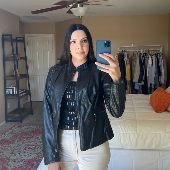 Black Moto Leather Zip Up Jacket