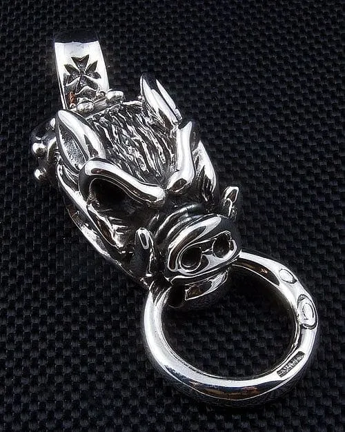 Boar Head Sterling Silver Men's Biker Pendant