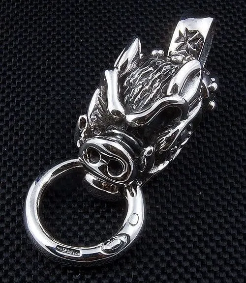 Boar Head Sterling Silver Men's Biker Pendant