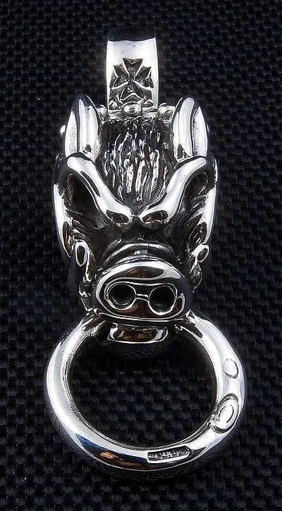 Boar Head Sterling Silver Men's Biker Pendant