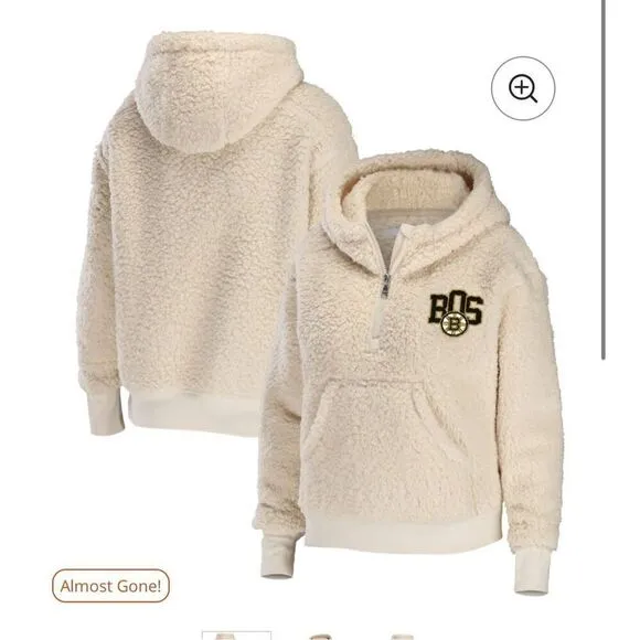 Boston Bruins WEAR by Erin Andrews Women's Sherpa Quarter-Zip Hoodie - Cream xl