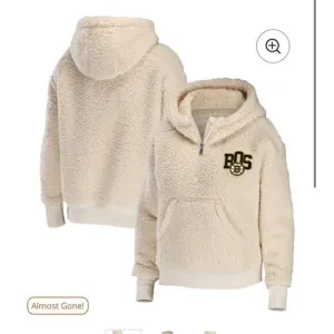 Boston Bruins WEAR by Erin Andrews Women's Sherpa Quarter-Zip Hoodie - Cream xl