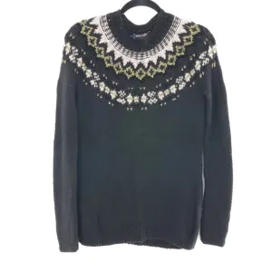 Brooks Brothers Wool Fair Isle Sweater Womens S Black Hand Knit Snow Winter Warm