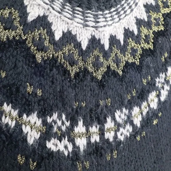 Brooks Brothers Wool Fair Isle Sweater Womens S Black Hand Knit Snow Winter Warm