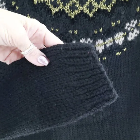 Brooks Brothers Wool Fair Isle Sweater Womens S Black Hand Knit Snow Winter Warm