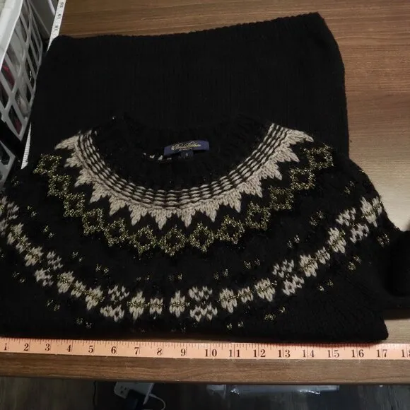 Brooks Brothers Wool Fair Isle Sweater Womens S Black Hand Knit Snow Winter Warm