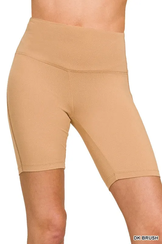BRUSHED WIDE WAISTBAND BIKER SHORTS