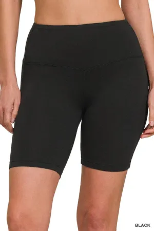BRUSHED WIDE WAISTBAND BIKER SHORTS