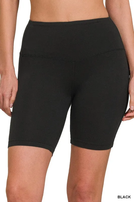 BRUSHED WIDE WAISTBAND BIKER SHORTS