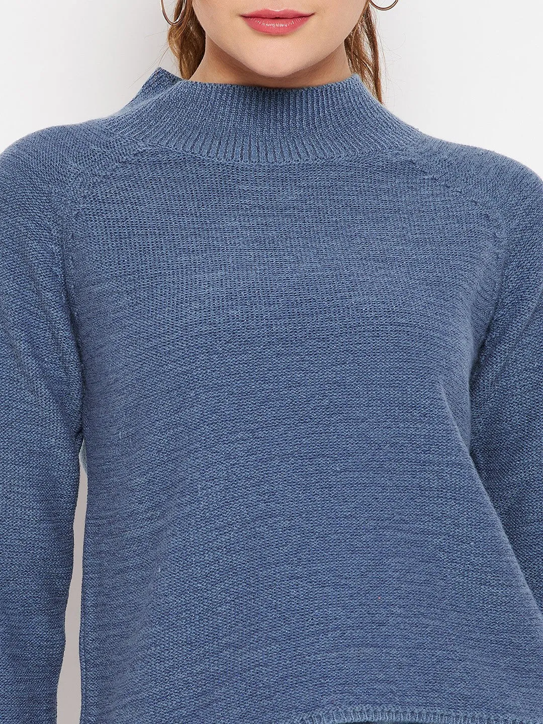 Camla Barcelona Mock Neck Steel Blue Sweater