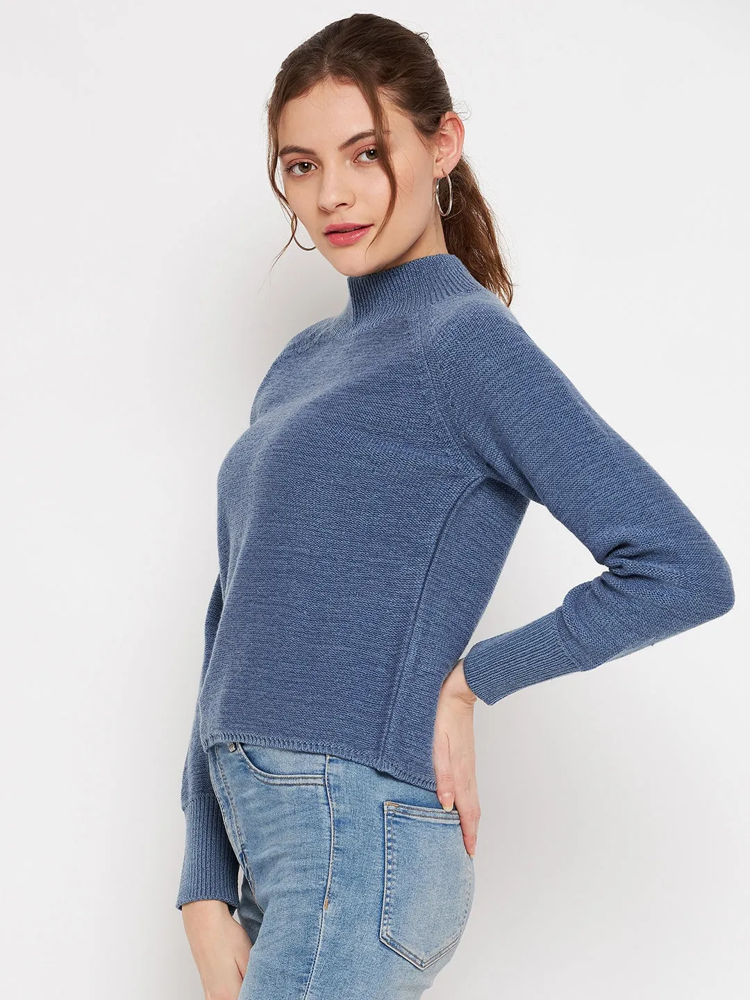 Camla Barcelona Mock Neck Steel Blue Sweater