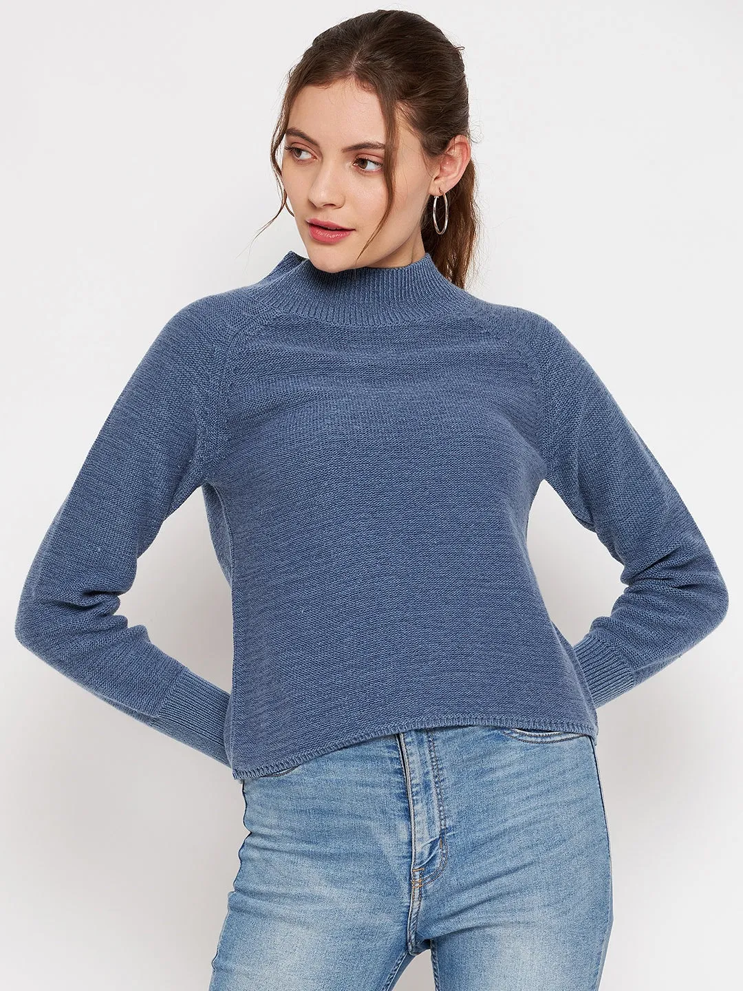 Camla Barcelona Mock Neck Steel Blue Sweater