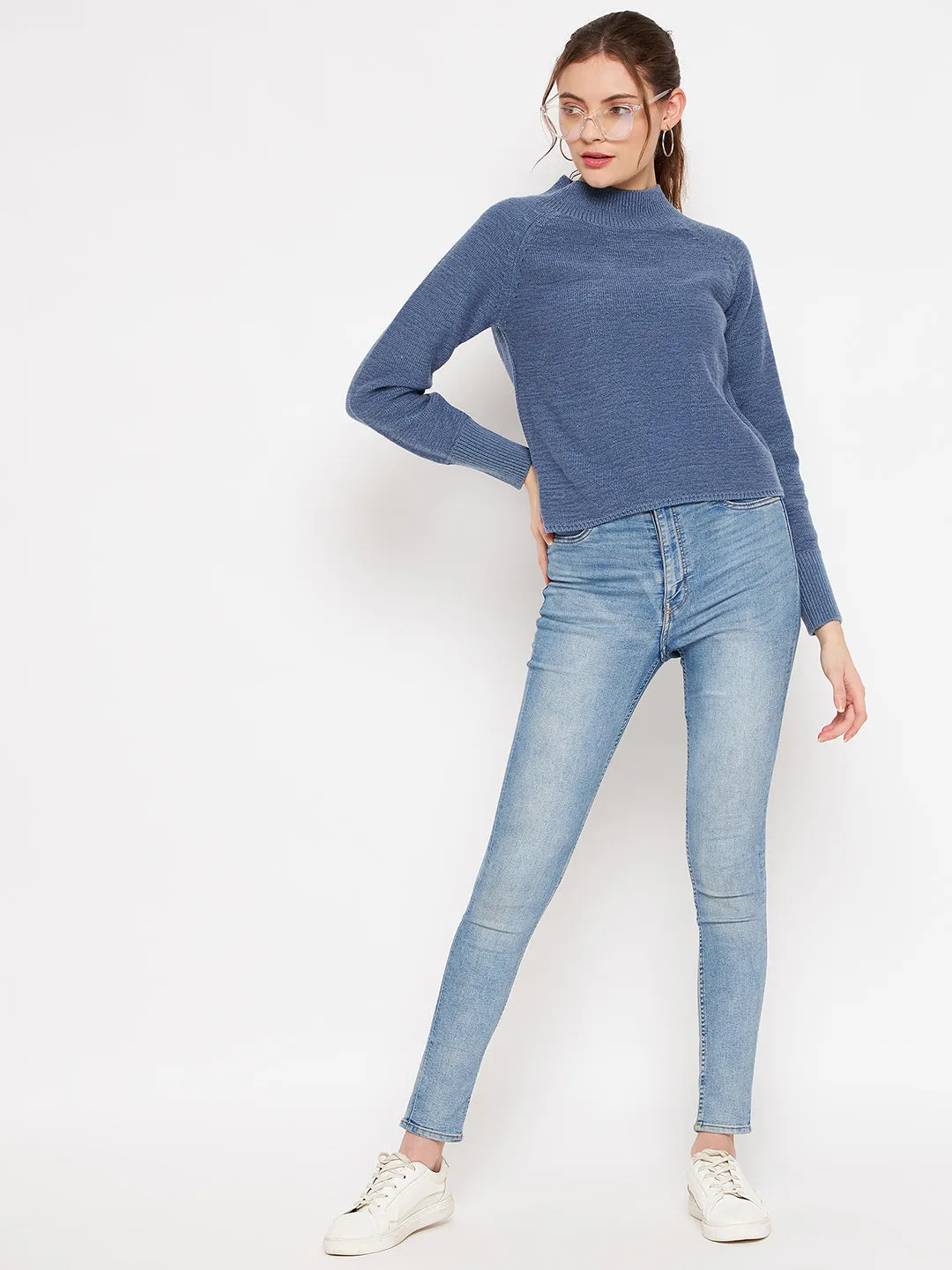 Camla Barcelona Mock Neck Steel Blue Sweater