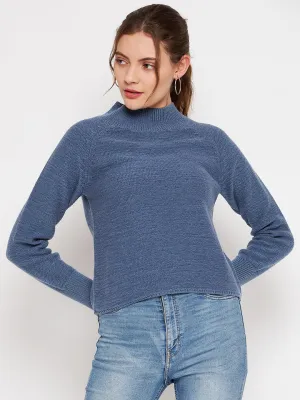 Camla Barcelona Mock Neck Steel Blue Sweater